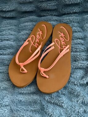 Roxy Coral Braided Toe-Post Sandals with Tan Footbed